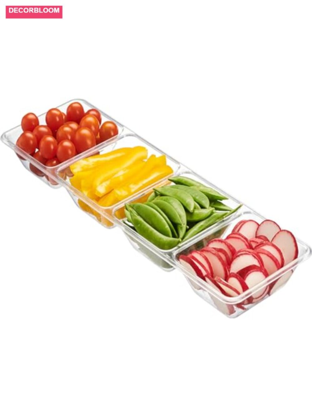 4-Section Rectangle Plastic Serving Tray Set, Heavyweight Divided Platter, 5x16